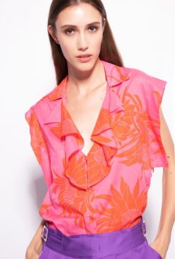 Pinko blouse à grandes fleurs imprimées B244D243 chemisiers | rose/rouge