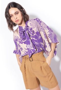 Pinko blouse effet cape à imprimé tropical B244D294 chemisiers | nu/violet