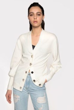 Pinko cardigan confort avec boutons bijoux B244D495 gilet | soie blanche
