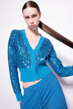 Pinko cardigan entièrement sequin B244D548 gilet | directeur bleu