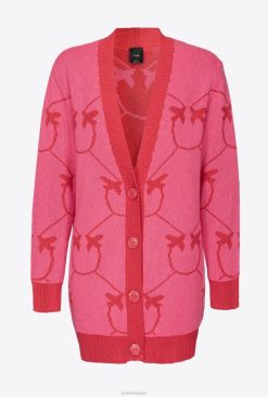Pinko cardigan long en jacquard à monogramme B244D517 gilet | fuchsia/rouge
