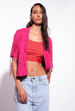 Pinko cardigan ouvert avec détails en perles B244D415 pulls | rouge framboise