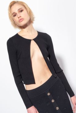 Pinko cardigan ouvert côtelé B244D512 gilet | limousine noire