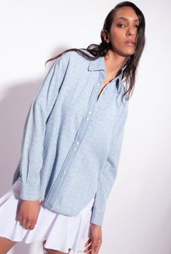 Pinko chemise oversize en jean découpée au laser B244D277 chemises | blanc/bleu clair