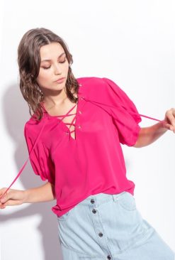 Pinko chemisier avec laçage B244D278 chemisiers | fuchsia douillet