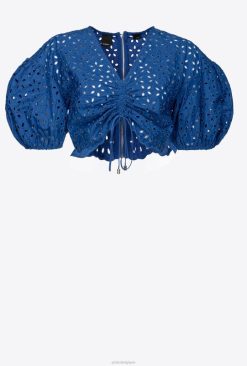 Pinko crop top en coton avec broderie anglaise B244D289 chemises | bleu
