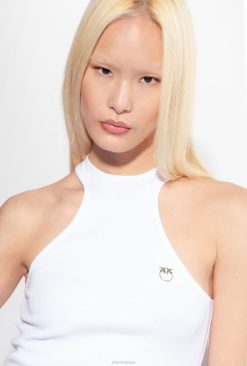 Pinko débardeur côtelé B244D443 haut | blanc brillant