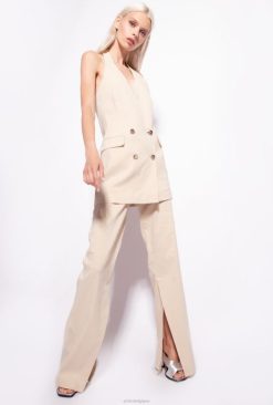 Pinko gilet long en lin B244D112 manteaux | beige amande givré