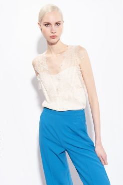 Pinko haut à logo en jacquard avec dentelle B244D326 haut | rose fumée blanche