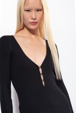 Pinko haut à manches longues en maille côtelée B244D490 pulls | limousine noire