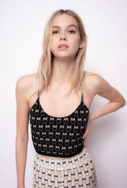 Pinko haut monogramme oiseaux d'amour B244D442 haut | noir/crème