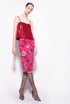 Pinko haut rectangulaire à sequins B244D392 haut | rouge framboise