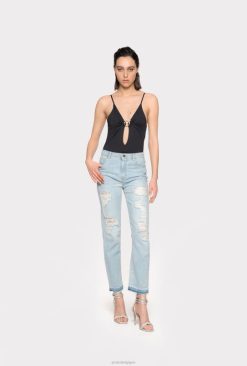 Pinko jean slim en denim avec détails déchirés B244D893 jeans | lavage léger à l'eau de Javel