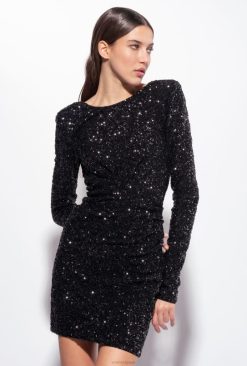 Pinko mini-robe entièrement sequine avec cache-cœur B244D30 robes courtes | limousine noire