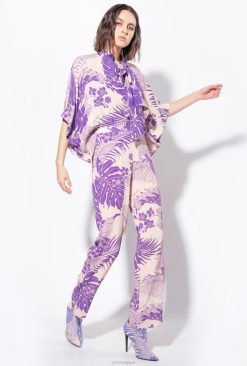 Pinko pantalon à imprimé tropical B244D654 pantalons décontractés | nu/violet