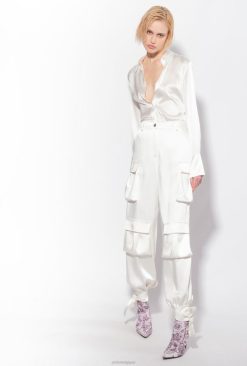 Pinko pantalon cargo en satin B244D764 pantalons décontractés | Blanc comme neige