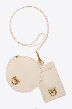 Pinko pochettes tour de cou en cuir B244D1259 sacs microlove | or blanc-vieilli