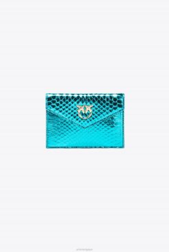 Pinko porte-cartes plat Galleria en peau de reptile laminée B244D1171 pochettes | or pétrole brillant