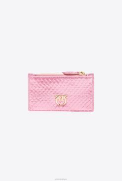 Pinko porte-cartes zippé Galleria en peau de reptile laminée B244D1178 sacs à main | or rose poudré brillant