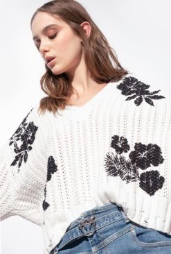 Pinko pull à imprimé floral B244D499 pulls | blanc noir