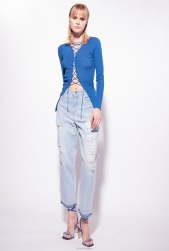 Pinko pull avec laçage croisé B244D510 pulls | bleu impérial