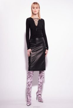 Pinko pull col v avec laçage croisé B244D525 pulls | limousine noire