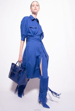 Pinko robe chemise en popeline de coton avec ceinture B244D40 robes mi-longues | bleu