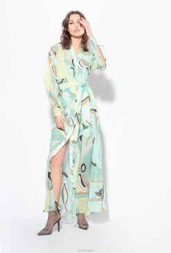 Pinko robe chemise en voile à imprimé boutons de fleurs B244D37 robes longues | multicolore - vert d'eau/beige