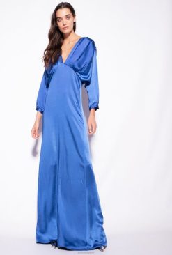 Pinko robe en satin avec nœud B244D111 robes longues | bleu