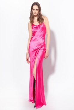 Pinko robe longue en satin avec détail anneau B244D47 robes longues | violet fuchsia
