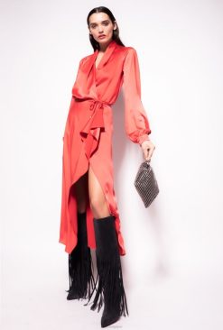 Pinko robe portefeuille en satin B244D101 robes mi-longues | formule 1 rouge