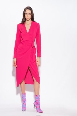 Pinko robe portefeuille fluide en crêpe B244D88 robes mi-longues | rouge framboise
