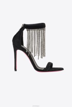 Pinko sandales à franges en strass B244D1095 sandales | limousine noire