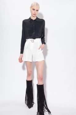 Pinko short en lin ceinturé B244D686 shorts | soie blanche