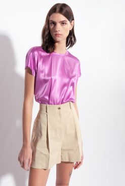 Pinko short en lin stretch B244D701 shorts | beige amande givré