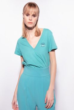 Pinko t-shirt à col en V avec logo B244D398 tee-shirt | bleu