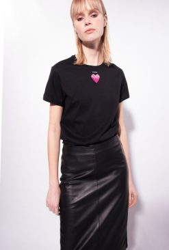 Pinko t-shirt avec broderie coeur B244D445 tee-shirt | limousine noire