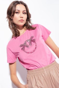 Pinko t-shirt avec broderie oiseaux d'amour B244D351 tee-shirt | liseron rose