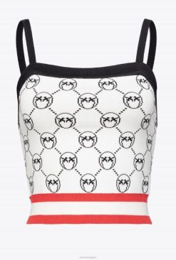 Pinko top court à motif monogrammé B244D420 haut | multi. blanc/noir/rouge