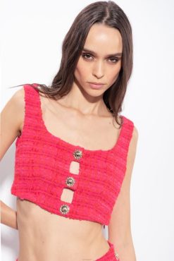 Pinko top court en tweed à motif B244D362 haut | multi fuchsia/rouge