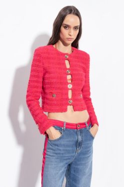 Pinko veste courte en tweed à motif B244D612 vestes décontractées | multi fuchsia/rouge