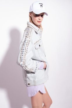 Pinko veste en jean avec métal et strass B244D835 vestes décontractées | lavage léger à l'eau de Javel